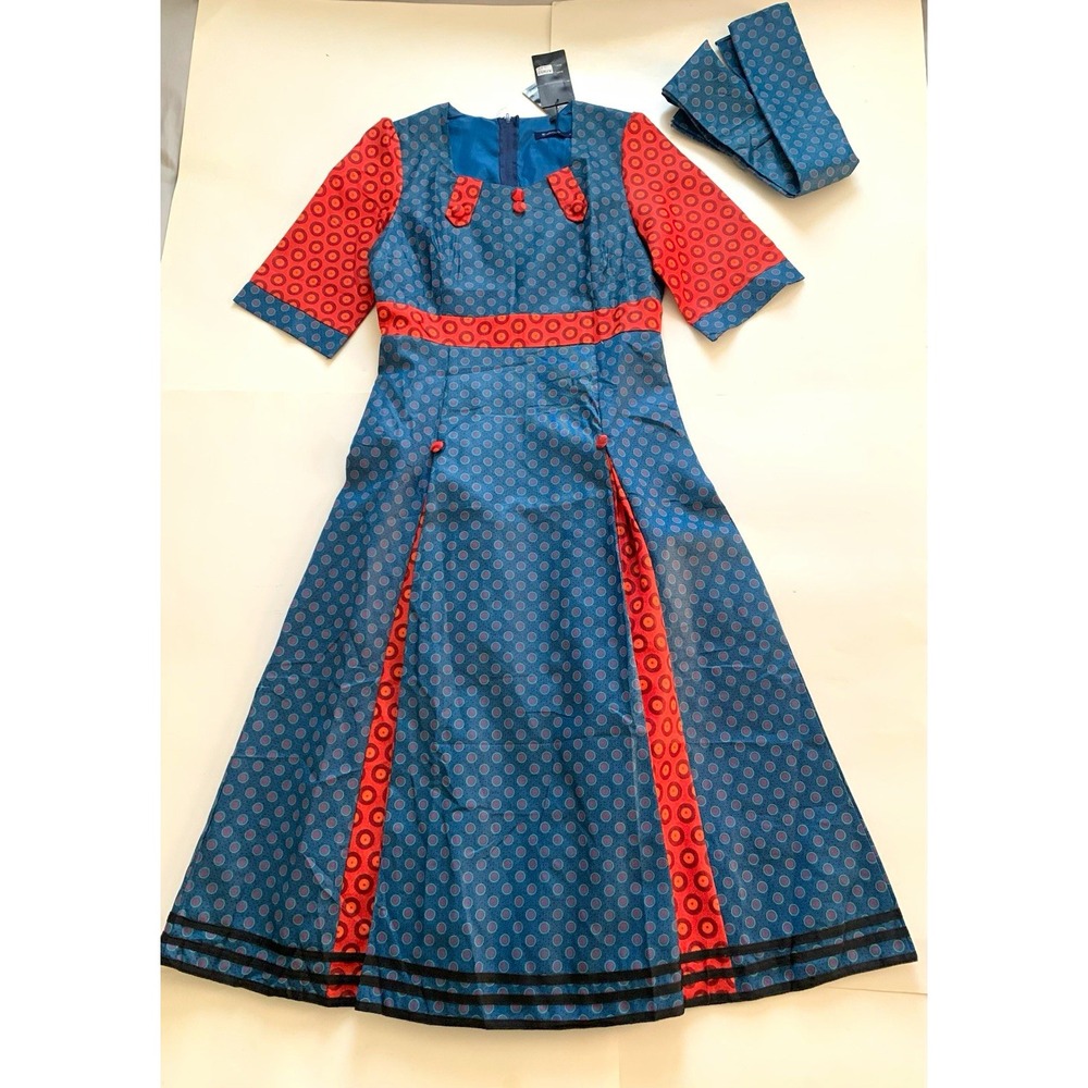 Sherelle Maxi Dress Women's S/M African Print Teal Red Fit Flare Belted NWT